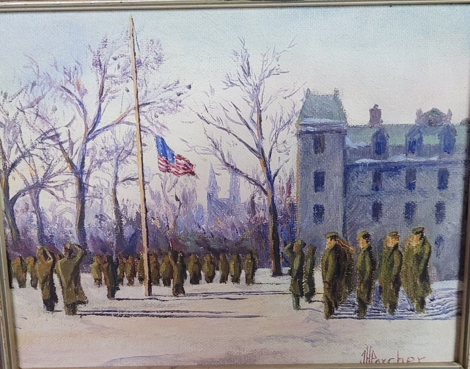 Old Pa Impressionistic Oil Painting J.H.Parcher Military Ceremony Half
