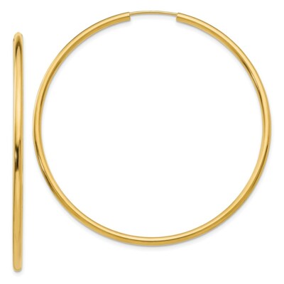 Real 14kt Yellow Gold Polished Round Endless 2mm Hoop Earrings
