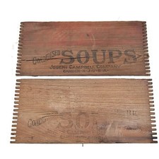 ANTIGUA LATA SOPA CONDENSADA VEGETAL CAMPBELLS TIENDA DE CAMPO DE ESTADOS UNIDOS LATA CAJA DE MADERA