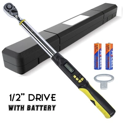 GEARZAAR 1/2" Digital Torque Wrench 10-200 Nm ISO Calibrated + Case + 2pcs AA Batteries