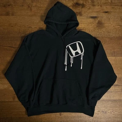 Honda Hoodie Mens XXL Black Y2K Motorsport Racing Drip Logo Sweatshirt - Photo 1/4