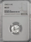 1945-D  10C  MERCURY SILVER DIME  "DENVER MINT"  NGC MS67 #8345184-125
