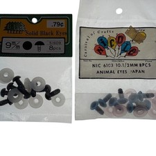 Craft Doll Animal Eyes 8mm-13mm Cat Solid Black NEW Old Stock Japan Toys Plush