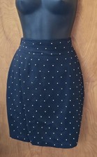 Cache Pencil Skirt Black With Gold Metal 'Polka Dot' Studs Back Zip Lined Sz 4