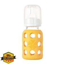 Lifefactory Baby Bottle 4oz Glass Yellow Silicone
