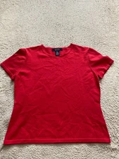 Jones Wear Women Silk Blended Short Sleeve Crew Neck T-Shirt Red Size L