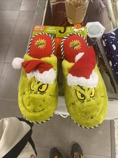 Dr. Seuss Grinch Christmas Santa Hat Green Women Slippers Size L 9/10 Ladies NEW