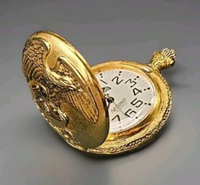 Vintage Nelsonic Gold Eagle Quartz Pocket Watch, Antique Floral Design - Japan
