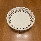Antique Atterbury Glass Dish Bowl White Milk Glass H Border Open Edge 6-1/2” W