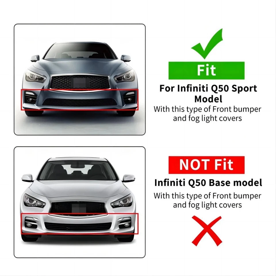 Juego de cubierta de luz antiniebla parrilla inferior parachoques delantero para Infiniti Q50 Sport 2014-2017 Foto 2 de 4