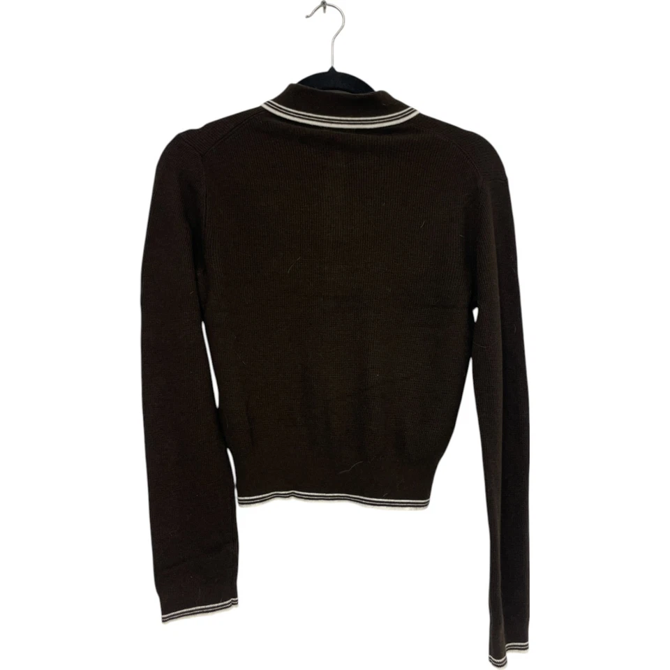 Suéter feminino Massimo Dutti XS marrom colarinho polo malha contrastante 5634/609 novo com etiquetas - Imagem 3 de 4