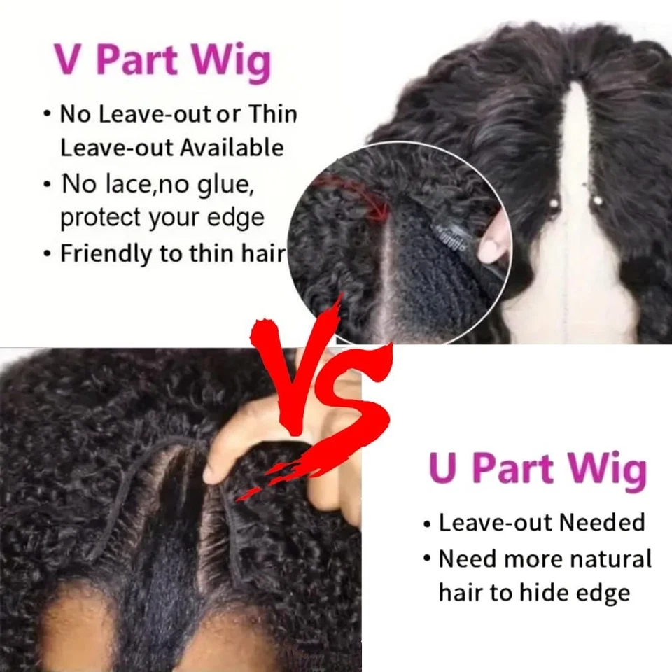 Peluca parte en V cabello humano rizado sin pegamento sin dejar fuera actualización pelucas parte en U cabello humano Foto 2 de 4