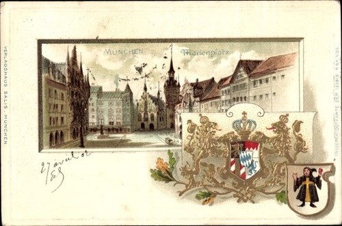 Wappen Litho München, Marienplatz, Münchner Kindl - 3709956