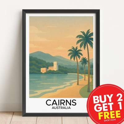 Cairns Australien Reisedruck, Mid Century Modern, Reise Wandbild, Art Deco, A3