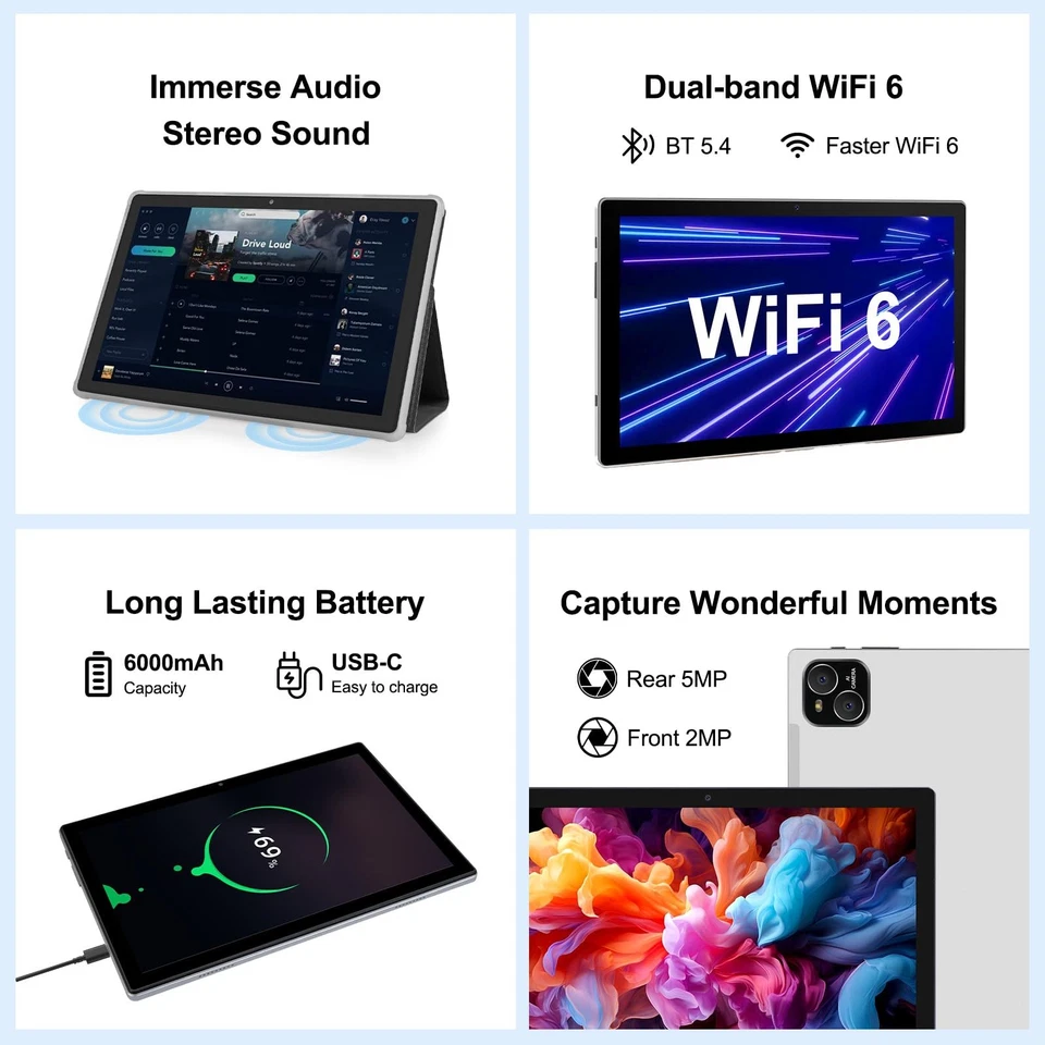 Tablet, 10.1" Android 14 Tablets Octa-Core Processor 12GB RAM 64GB ROM HD IPS... - Image 4 of 4