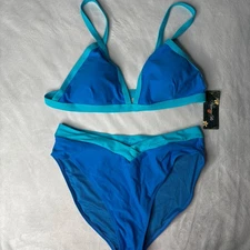 Blooming Jelly Women’s Bikini Set Turquoise Blue Colorblock Two Piece Swimwear