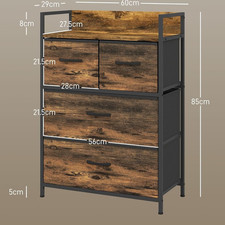 4 Drawer Chest of Drawers with Open Shelf, Rustic Brown/Black, 60x29x85cm