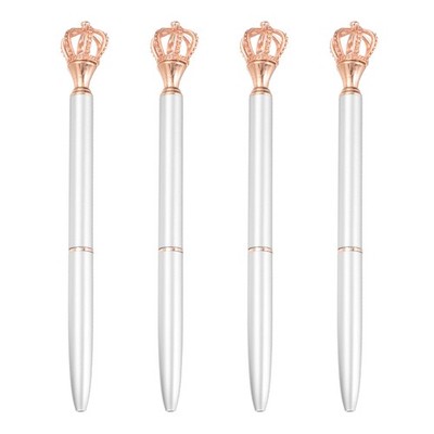 Crown Ballpoint Pen, 4Pcs 1.0mm Black Ink Metal Pen with Crown Top, Matte Silver