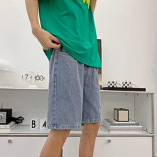 Men's Summer Denim Shorts Wide Leg Casual Trend Loose Light Color Pants