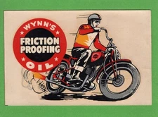 VINTAGE ORIGINAL 1951 SOUVENIR "WYNN'S OIL" MOTORCYCLE RACING WATER DECAL NICE!