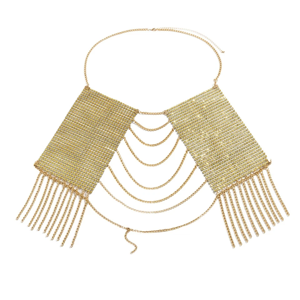 Beach Dress Body Chain Sexy Rhinestone Tassel Love Heart Chest Chain For Hot Gir - Image 2 of 4