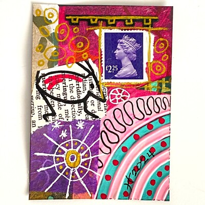ACEO Original Mixed Media Mini Art UK Postage Stamp Tristina Dietz Elmes ATC