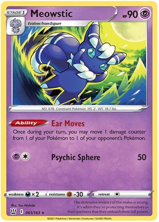 MEOWSTIC 061/163 BATTLE STYLES POKEMON (HOLO RARE, NM)