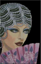 Art Deco Lady with Pink Fan Counted Cross Stitch Chart No. 24-107