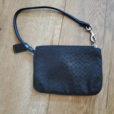 Vintage Coach Signature Jacquard Leather Trim Wristlet Clutch Purse Total Black