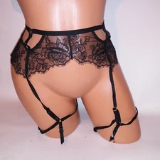Victoria Secret Garter Belt Black Allover Lace Thigh Straps Very Sexy Adjustable