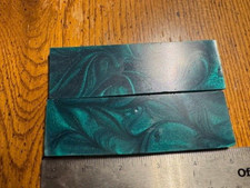 Pair of Green Carbon Fiber Copper Powder Black Resin Knife Handle Blank Scale