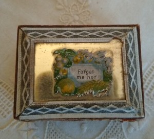 19th Century Needle Box Mirrored Top Victorian Dresden Paper Blood's Needles 