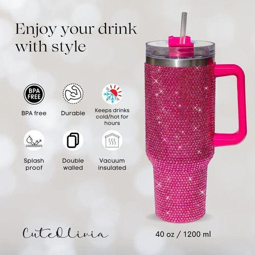 Reusable Rhinestone Tumbler 40 oz with Splash-Proof Lid and Straw - Perfect Gift - Picture 4 of 10