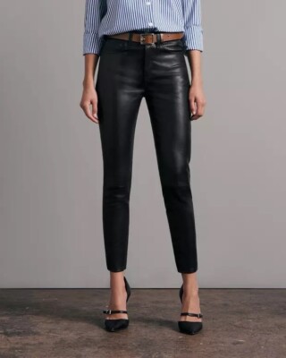 RAG & BONE Black Stretch Lamb Leather Cropped Skinny Pants 27 NEW