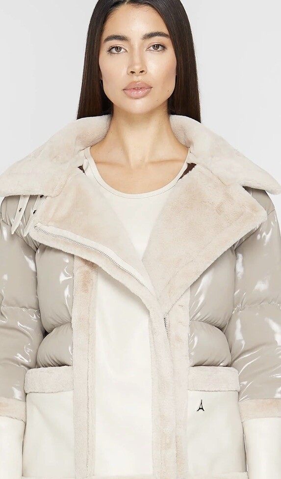 Maniere De Voire Beige Vegan Leather Plush Puffer Jacket Maniere De Voire Beige Vegan Leather Plush Puffer Jacket