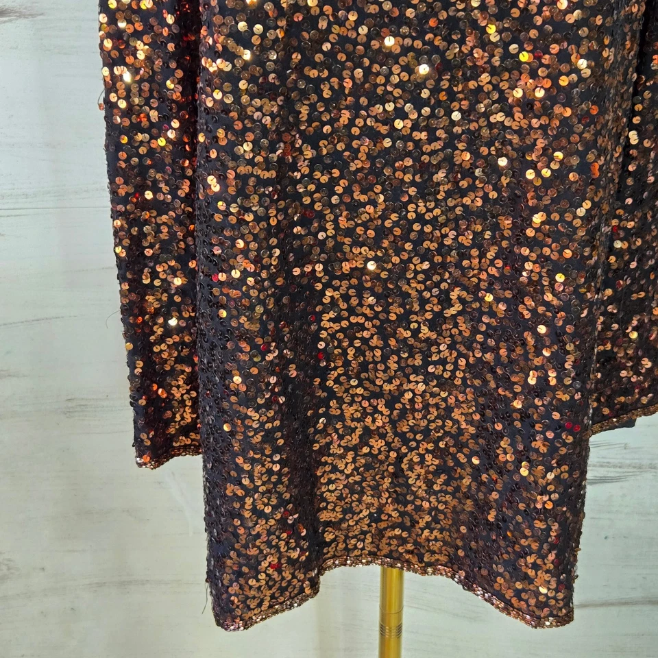 Платье цельнокроеное Blacktie Oleg Cassini большое бронзовое медное вечернее коктейльное с блестками - Изображение 4 из 4