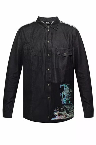 $590 Designer Rare DIESEL Men D&G Punk Patch Raw Trim Motif Denim Button Shirt L - Picture 9 of 14