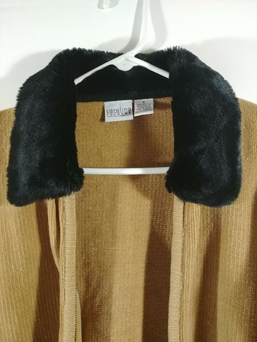 Carolina Colours Faux Fur Collar/Cuffs, Brown Zip Front Cardigan/Sweater, Size S - Picture 2 of 6