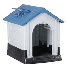 26" Outdoor Plastic Dog House Puppy Shelter w/ Adjustable Sunlight Elevated Base