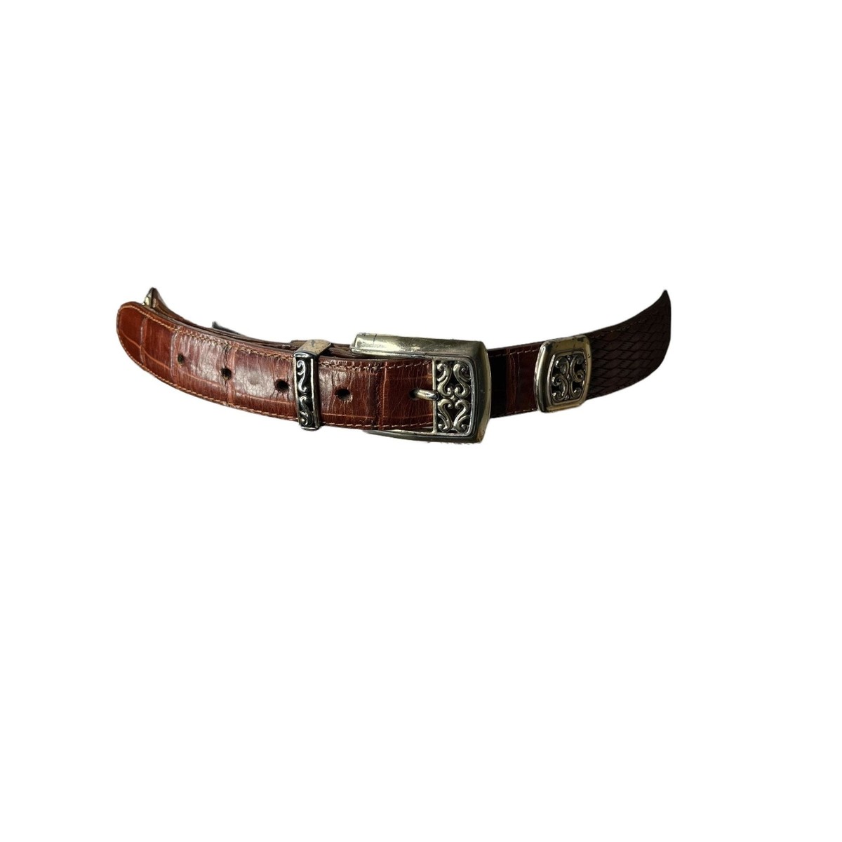 Vintage Brighton Brown Crocodile Embossed Leather Belt, M | eBay display picture 2