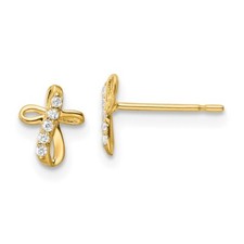 7.32mm 14K Yellow Gold CZ Cross Post Earrings YE2123