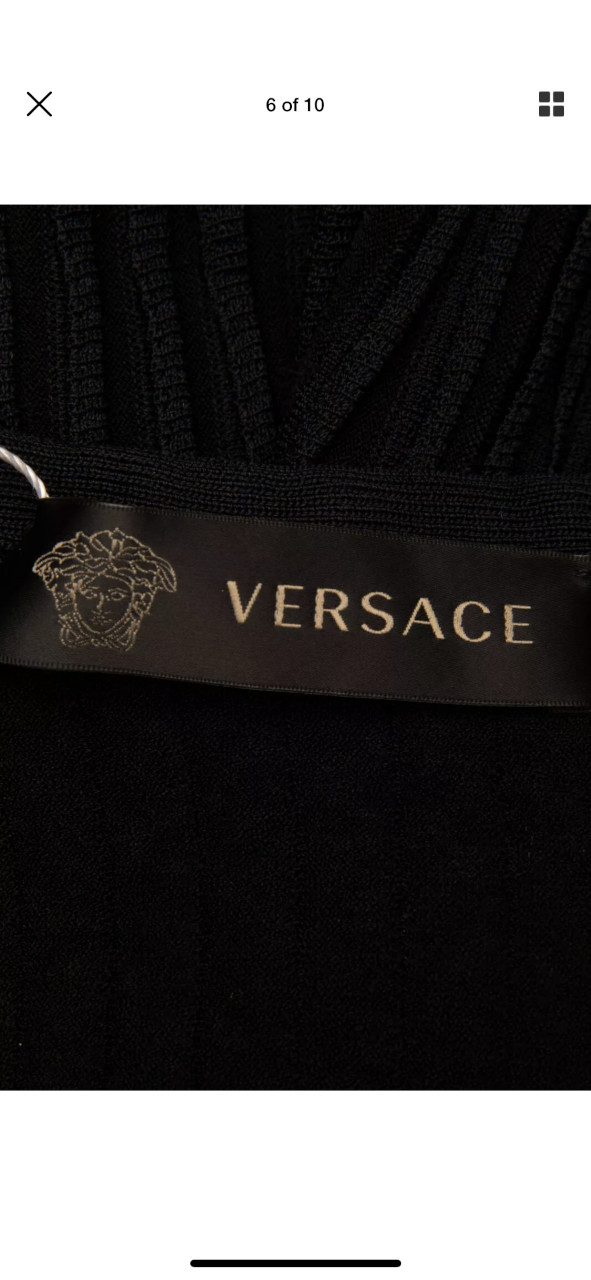 VERSACE Mini Bodycon Dress Size 40 / S Ribbed Black Long Sleeve V Neck RRP £885 image 6