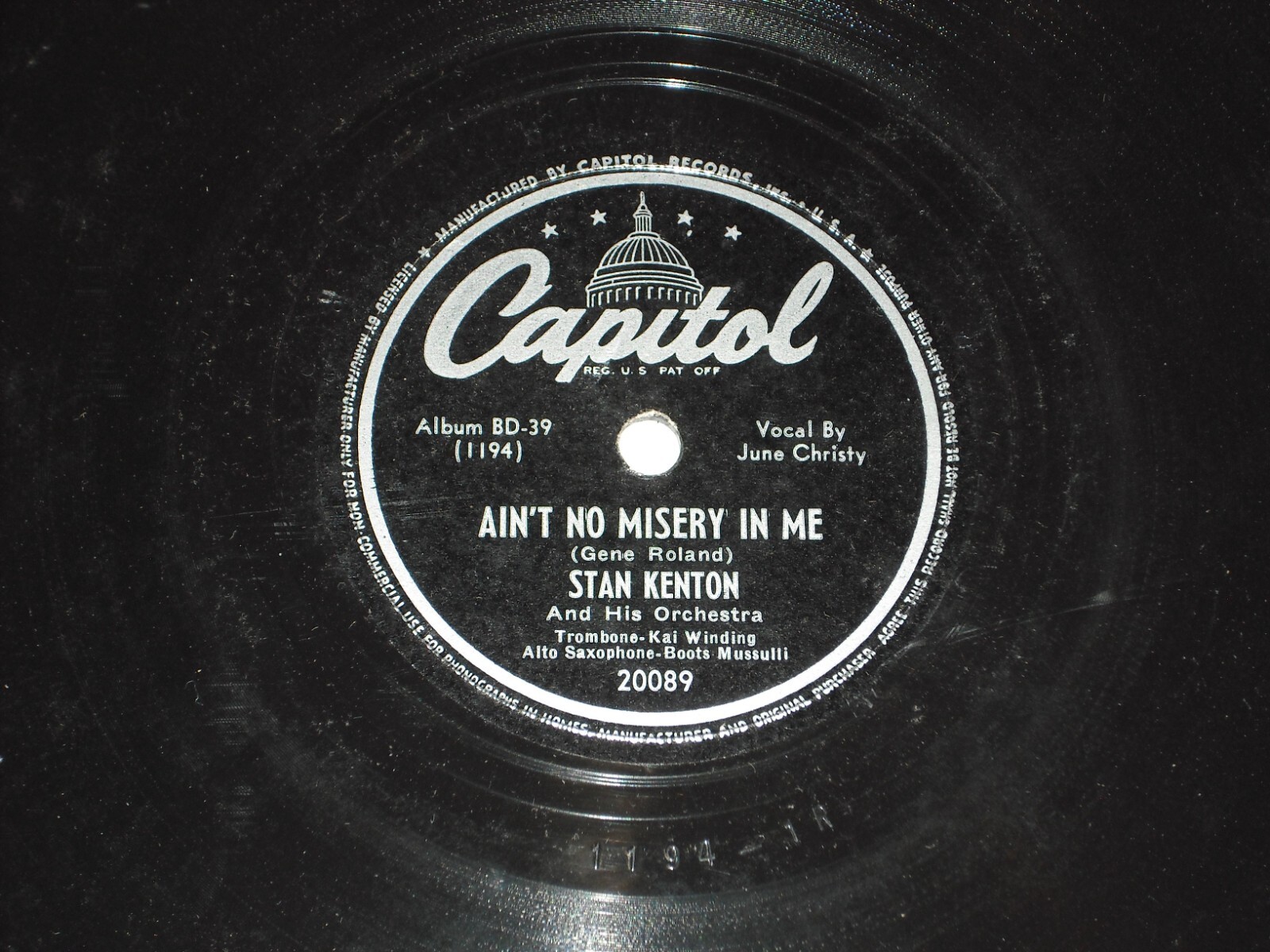 STAN KENTON-Ain't No Misery In Me (1946) CAPITOL 10" Shellac Single