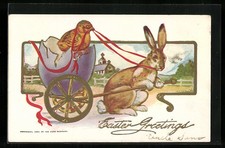 Ansichtskarte Osterhase mit Osterküken 