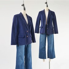 Vintage 80s Navy Corduroy Blazer Jacket Cotton Preppy Blazer with Elbow Patches