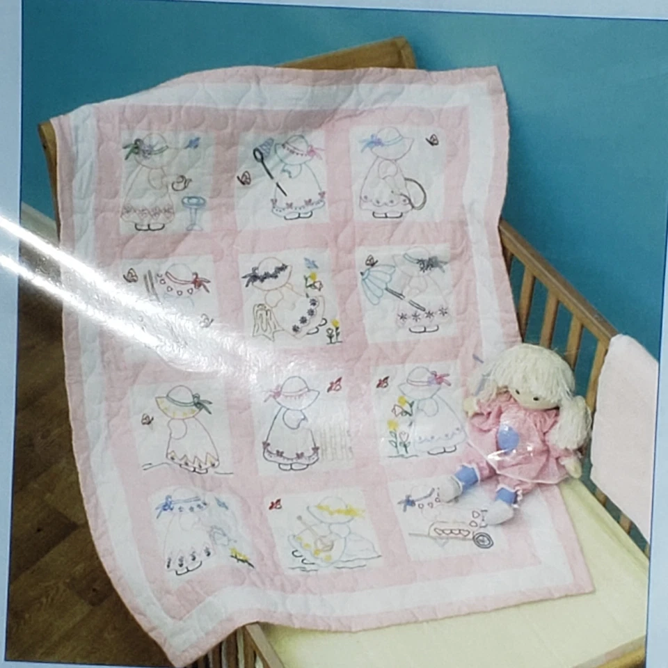 Jack Dempsey Needle Art 9” Nursery Quilt Squares Sunbonnet Sue 300 21 Girls 1997 - Image 2 of 4