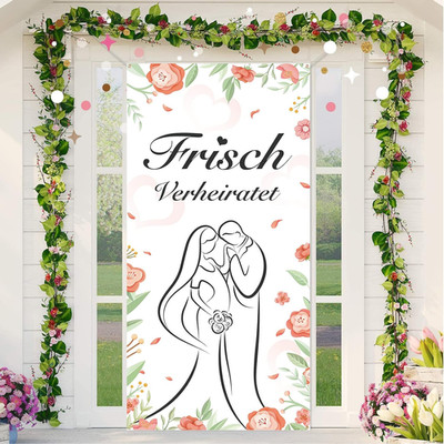 Frisch Verheiratet Tür Banner für Hochzeit Deko, Blumen Blätter Brautpaar Banner