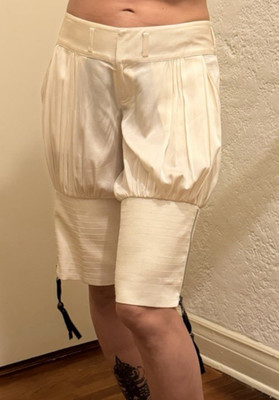 Thomas Wylde White  Silk Balloon Shorts with Black Crystal Skull Zip Cuffs Small
