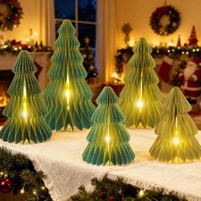 5Pcs Christmas Honeycomb Table Decorations Large  8-12 Tall, Dark Green