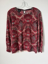 Talbots Size L petite 100 Wool 3/4 Sleeve Round Neck Multicolor Paisley Sweater